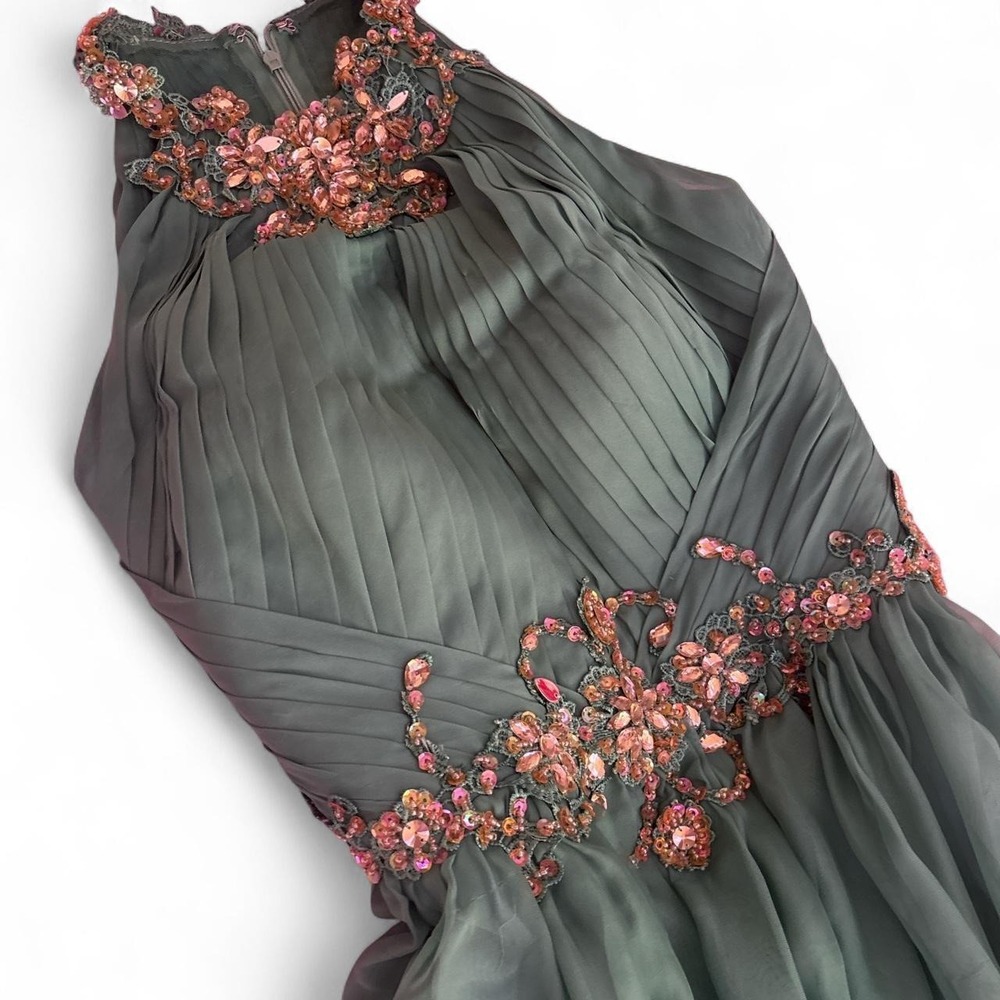Teal Green Beaded Evening Gown